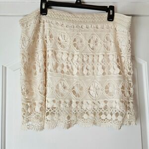 It's Pink Cream Crochet Lace Mini Skirt Womens Large Boho Lined Cream Festival
